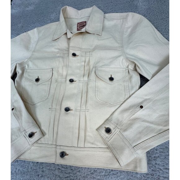 NWOT Lucky Brand Mens M Off-White Denim Industrial Jacket Casual Western *Read - Picture 2 of 12